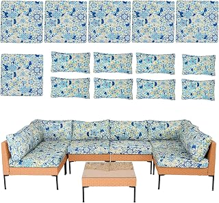 14 Piece Outdoor Patio Cushion Covers Replacement Waterproof with Zipper for 6-Seater Sectional Couch Chair Patio Furniture Conversation Sofa Seat Cushions Slipcovers Set, Only Cover
