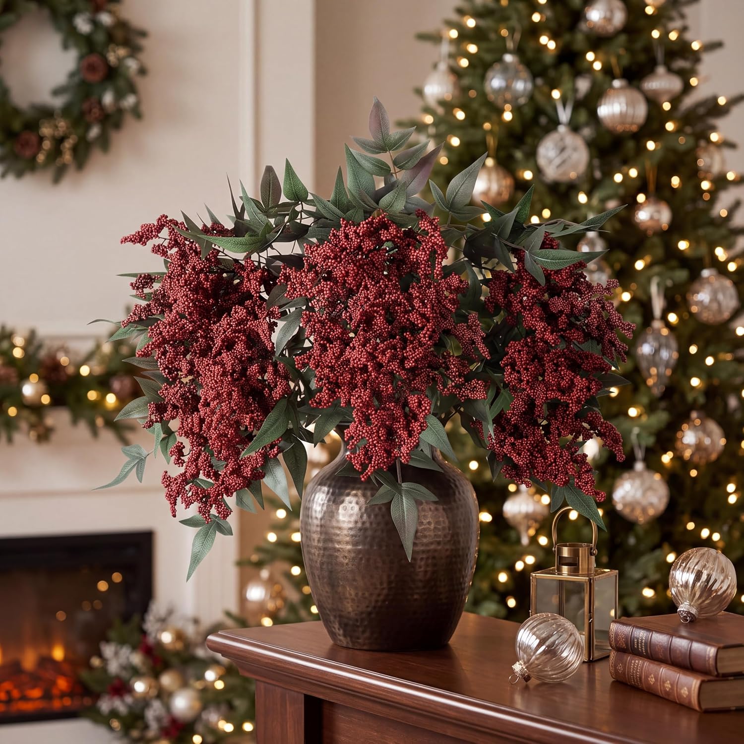 6 Pcs 31.5 Inch Artificial Nandina Burgundy Berry Stems for Vase