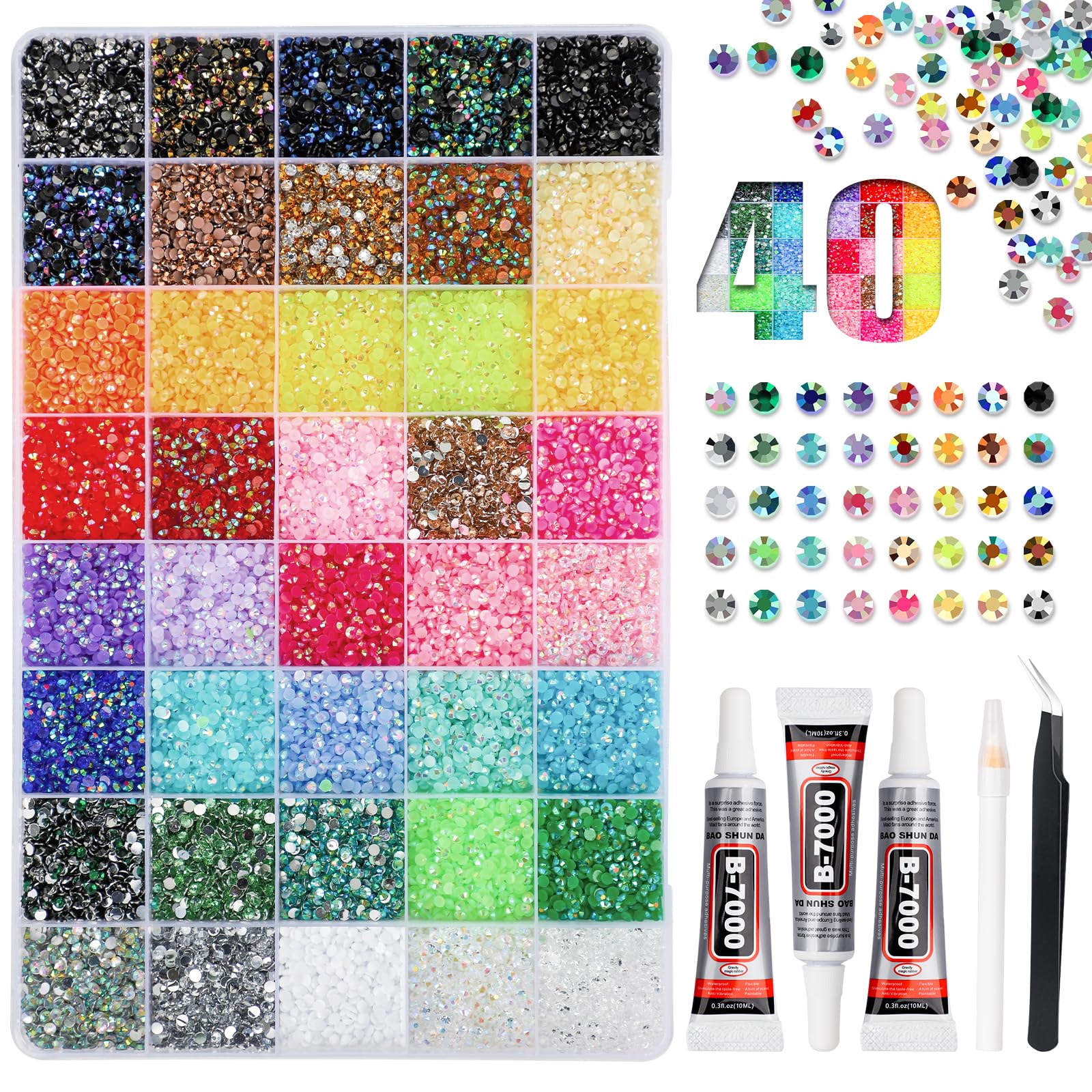 50000Pcs 40 Colors Jelly Rhinestones for Bedazzling, 3mm Multicolor Resin Flatback Gems,…