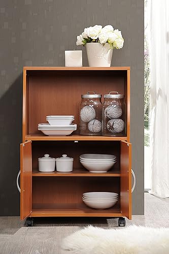 Miniatura 4 de Hodedah Mini carrito de microondas con dos puertas y estante para almacenamiento, cereza