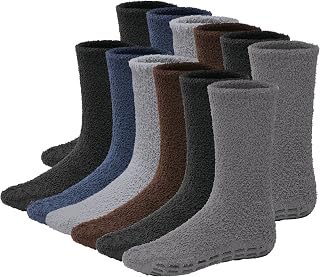 5/6 Pairs Mens Fuzzy Socks Grip Socks Microfiber Plush Sleeping Socks Soft Anti-Skid Solid