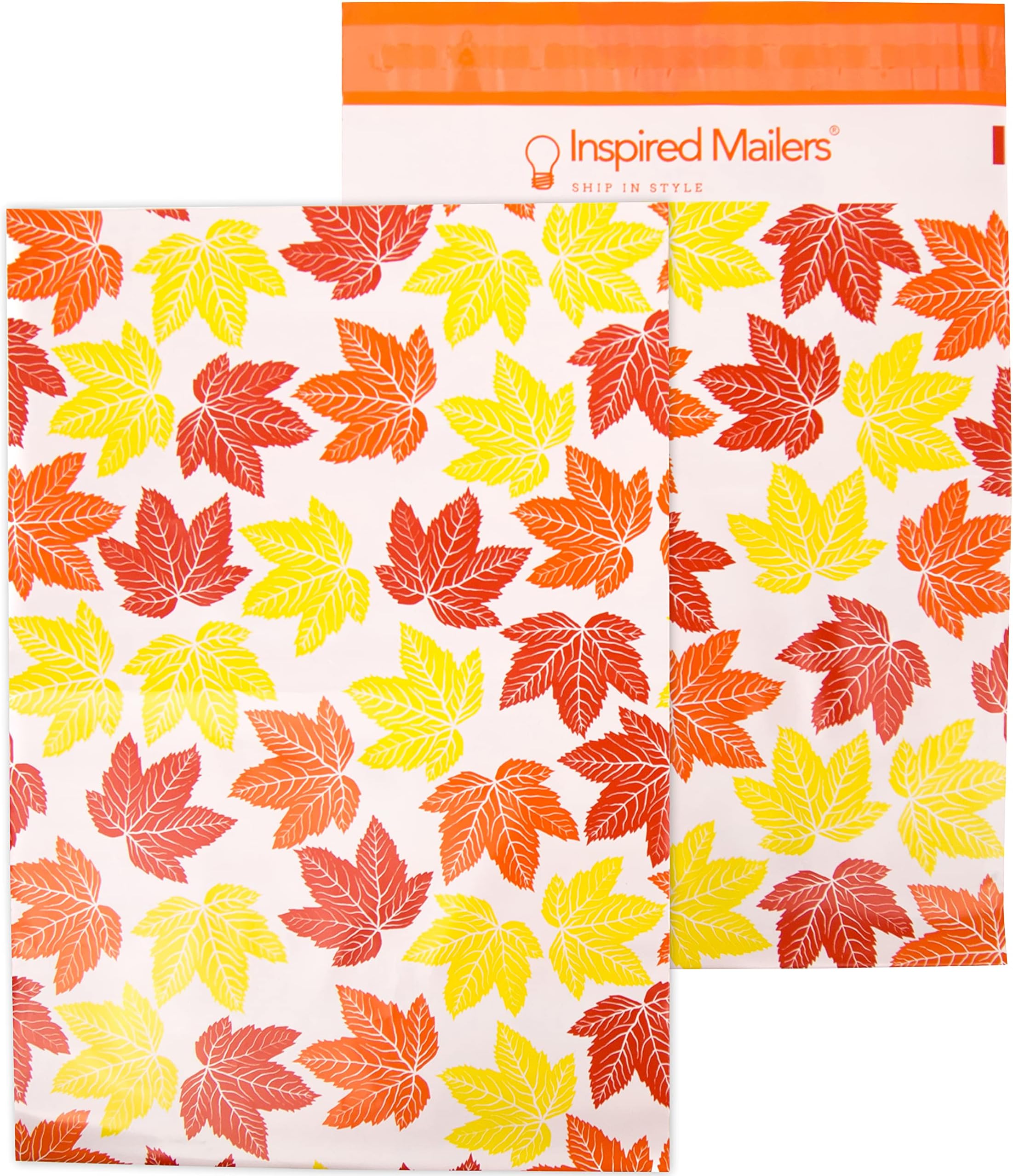 Inspired Mailers - Fall Poly Mailers 10x13-100 Pack - Autumn Leaves - Polymailer 10x13 - Plastic Shipping Bags - Packaging Bags for Shipping - 10x13 Mailer Bags