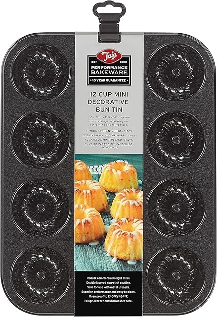 Tala Performance Eclipse Premium Non-Stick 12 Mini Decorative Bun Tin, Professional gauge Carbon Steel Cake Tin, Creates mini Fluted Cakes, 35 x 27 cm, Perfect for parties, canapes, mini desserts