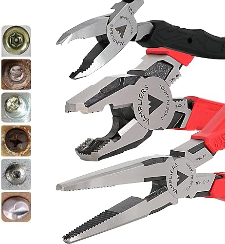 VAMPLIERS Juego de alicates extractores de tornillos de 3 piezas. 8 pulgadas, Linesman de 7.5 pulgadas de largo y alicates mini removedor de