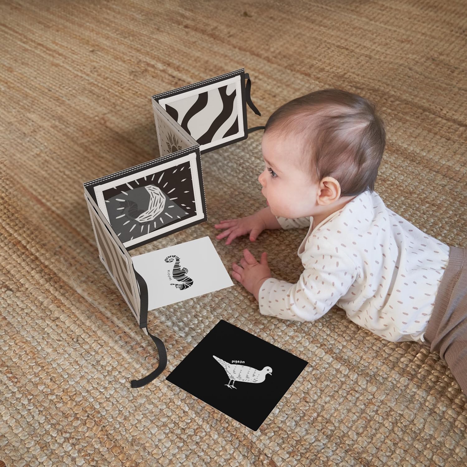 Soft Tummy Time Book w/ Large Stimulating Baby Safe Mirror - Fun High Contrast Montessori Toy w/ Mirror, Crinkle Filling & Silicone Teether - The Perfect Toy For Safe Early Newborn/Infant Development, view 13