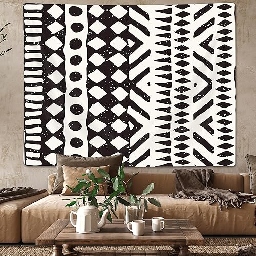Miniatura 2 de Tapiz africano de tela de barro, arte para colgar en la pared, diseño tribal afrocéntrico étnico bohemio con elementos geométricos, tapices de