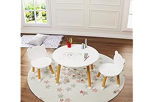 UTEX Kids Wood Round Table and 2 Chairs, Study Table for Toddlers, Boys or Girls