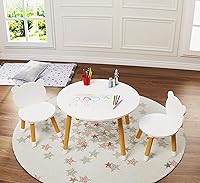 UTEX Kids Wooden Round Table & 2 Chairs Set - Safe Durable Play Table for Toddlers Boys Girls, White