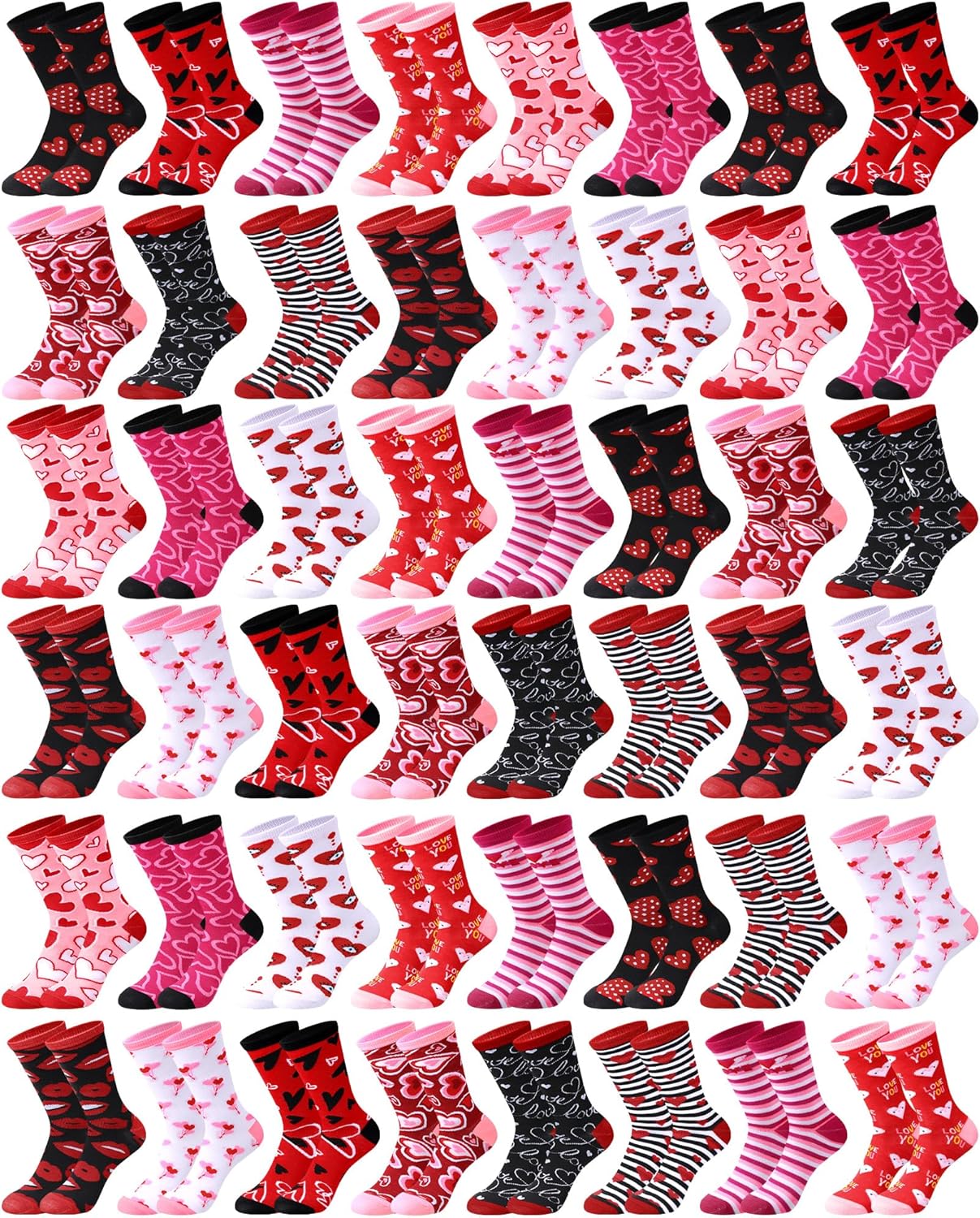Shinymoon 48 Valentine's Day Socks for Women Holiday Pink Heart Novelty Crew Socks for Woman Valentine Birthday Office Gifts