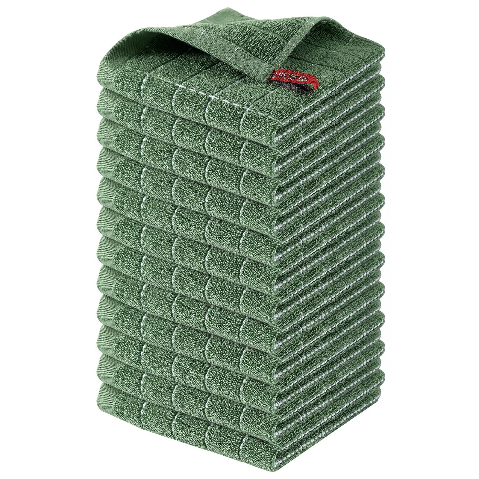 Homaxy 100% Cotton Terry Kitchen Dish Cloths, 12 Pack, Grass Green | Ultra Soft and Absorbent, Suitable for Drying and Washing Dishes