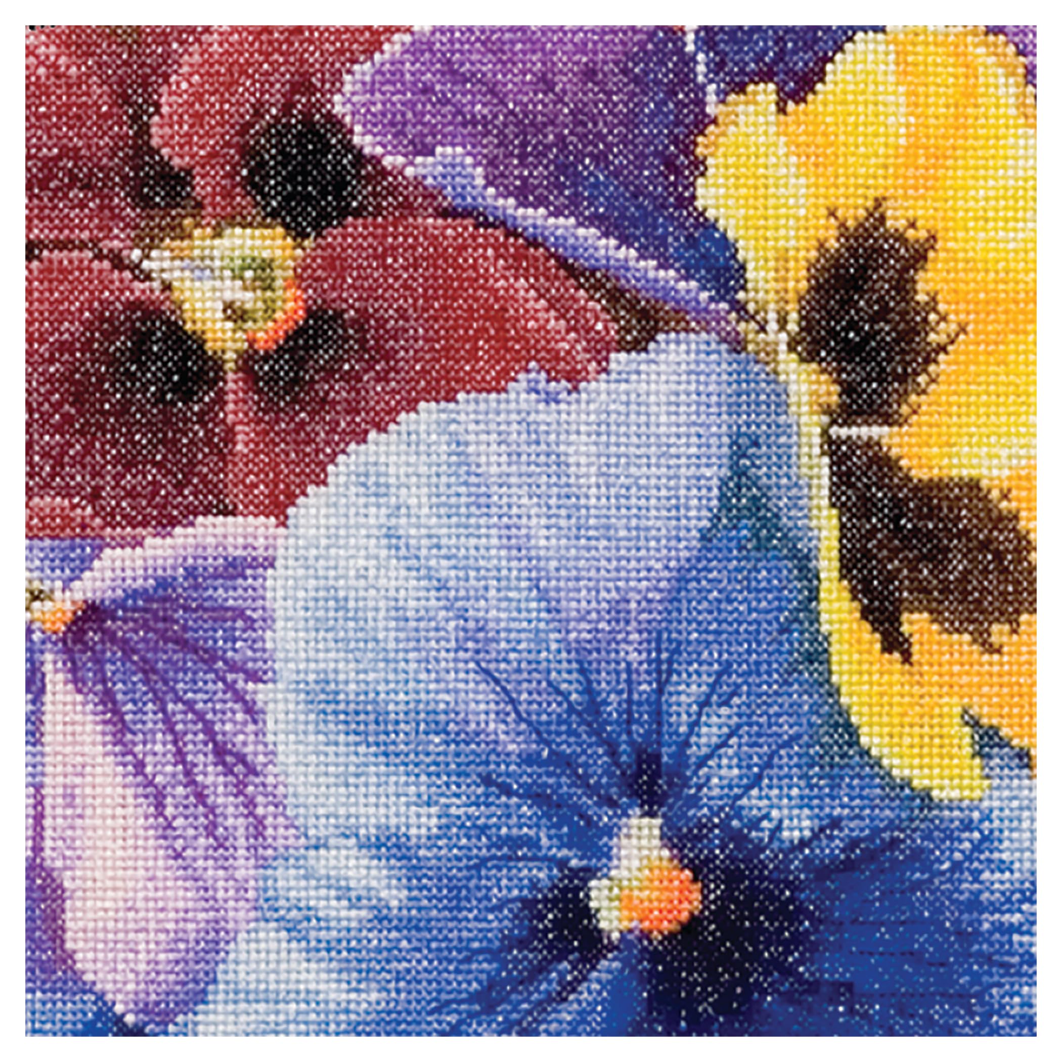 Thea Gouverneur - Pansies Counted Cross Stitch Kit - Aida Black 18 Count. 34 x 34 cm - Adult Craft Kits - Embroidery Kit for Adults - 435.05