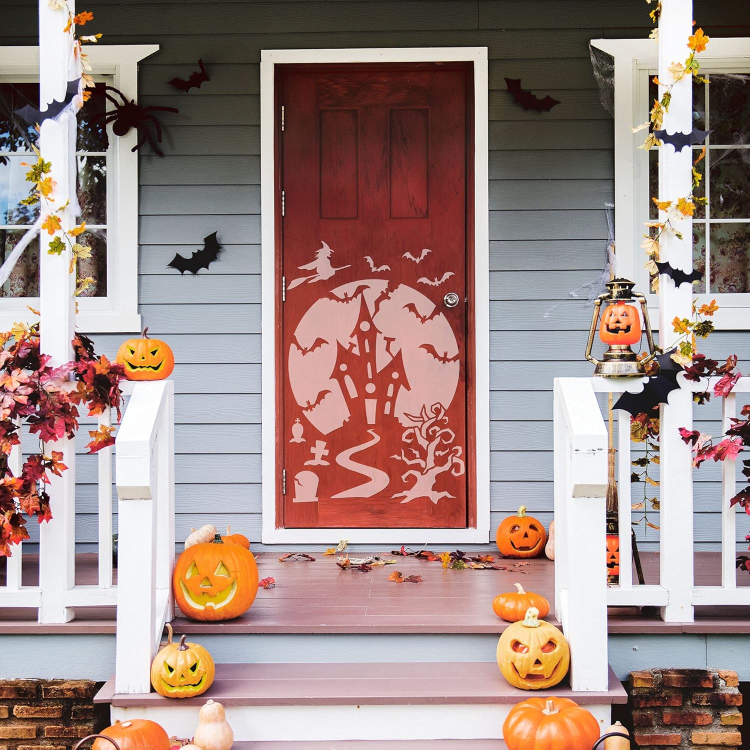 NAKLEO Halloween Large Painting Stencil 23.2”x37.4”, Scary House Pattern, Reusable Plastic Drawing Template, DIY Art and Craft Home Decor, Wall Floor Wood Fabric Furniture