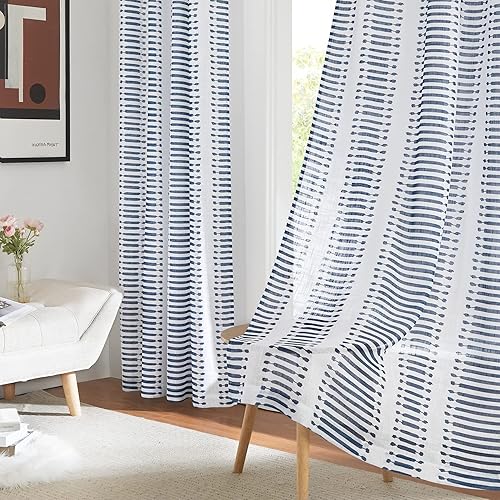 PONY DANCE - Cortinas transparente con apariencia de lino, con ojales