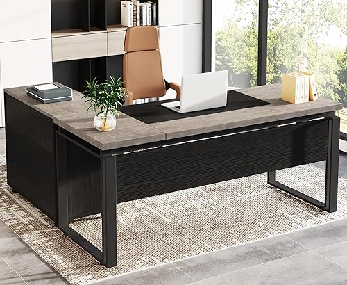 Miniatura 7 de Tribesigns Escritorio en forma de L con cajones, escritorio de oficina de 63 pulgadas con archivador, juego de escritorio ejecutivo para computadora