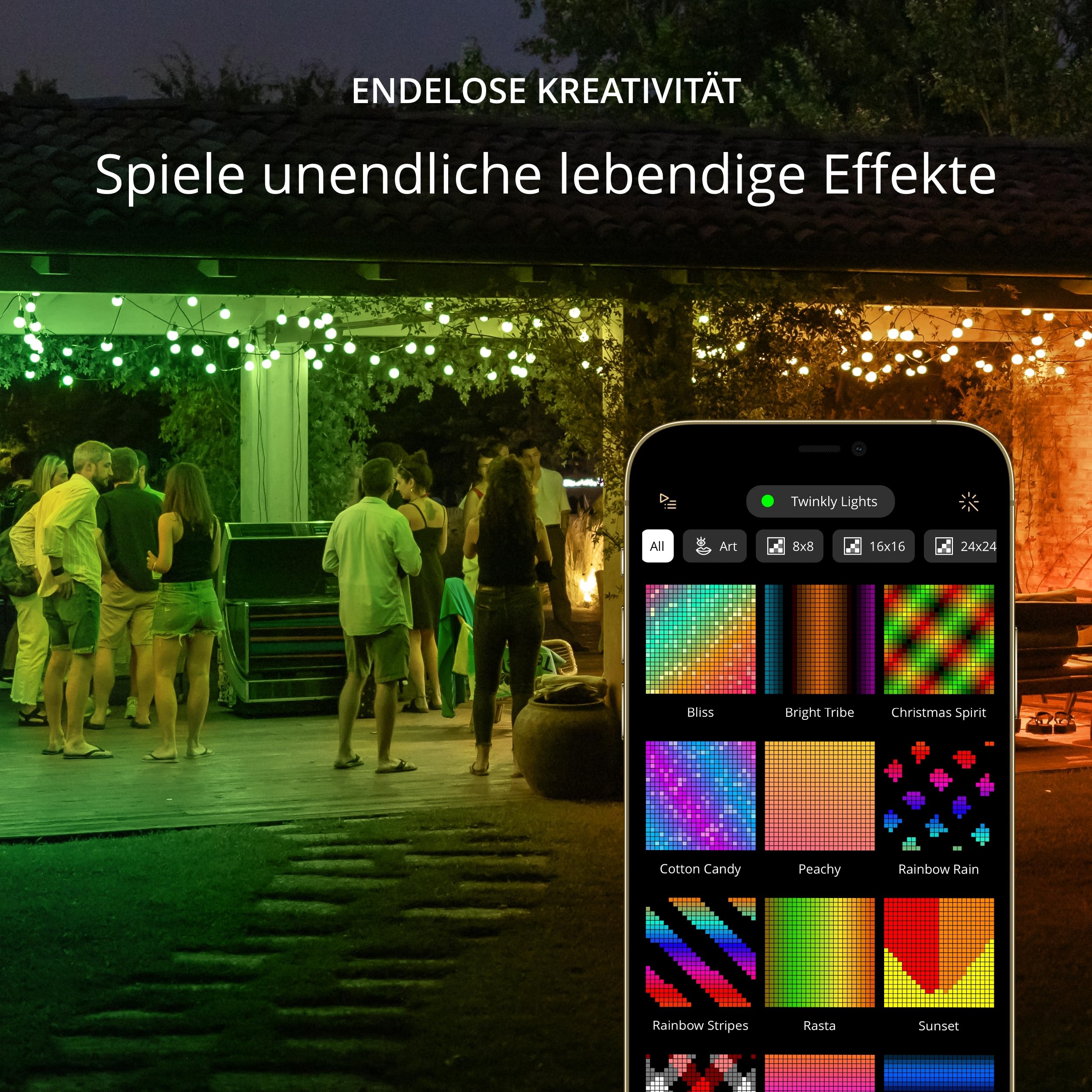 Twinkly Festoon 20 LED RGB, Lichterkette mit 20 LED-Lampen, Mehrfarbige RGB Außen- und Innenbeleuchtung, Kompatibel mit Alexa, Google Home, Gaming-Lichter, IP44, App-Steuerung, Schwarzes Kabel, 10m