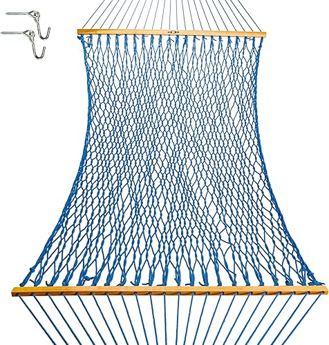 Original Pawleys Island 13DCCB Hamaca grande de cuerda Duracord azul costero con cadenas de extensión y ganchos para árboles, hecha a mano en los
