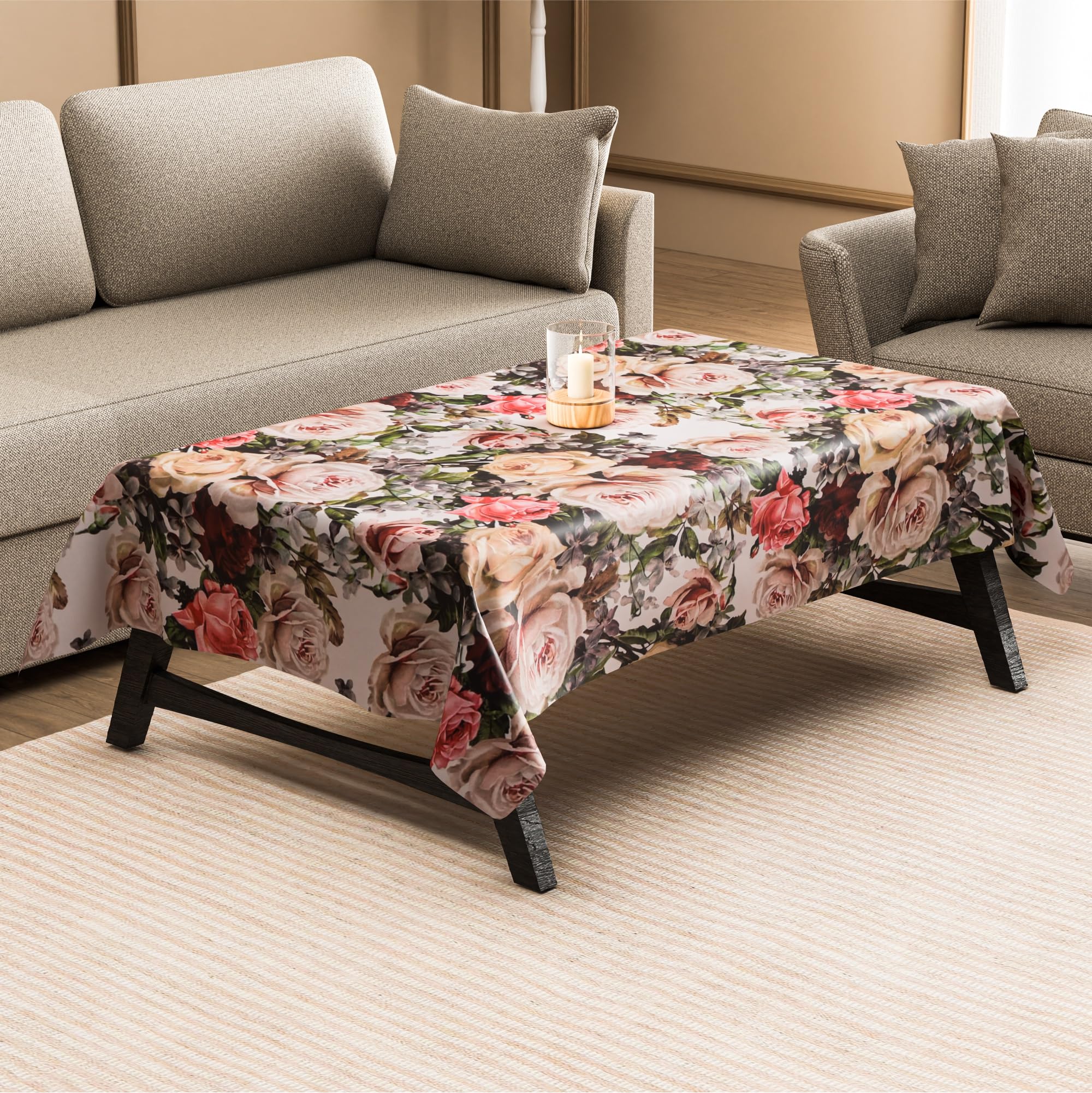 Kuber Industries 36x54 Inch PVC 4 Seater Table Cover Cloth | Multipurpose Rectangle Dining Table Cover/Cloth for Party and Events | Gulab - Multicolor