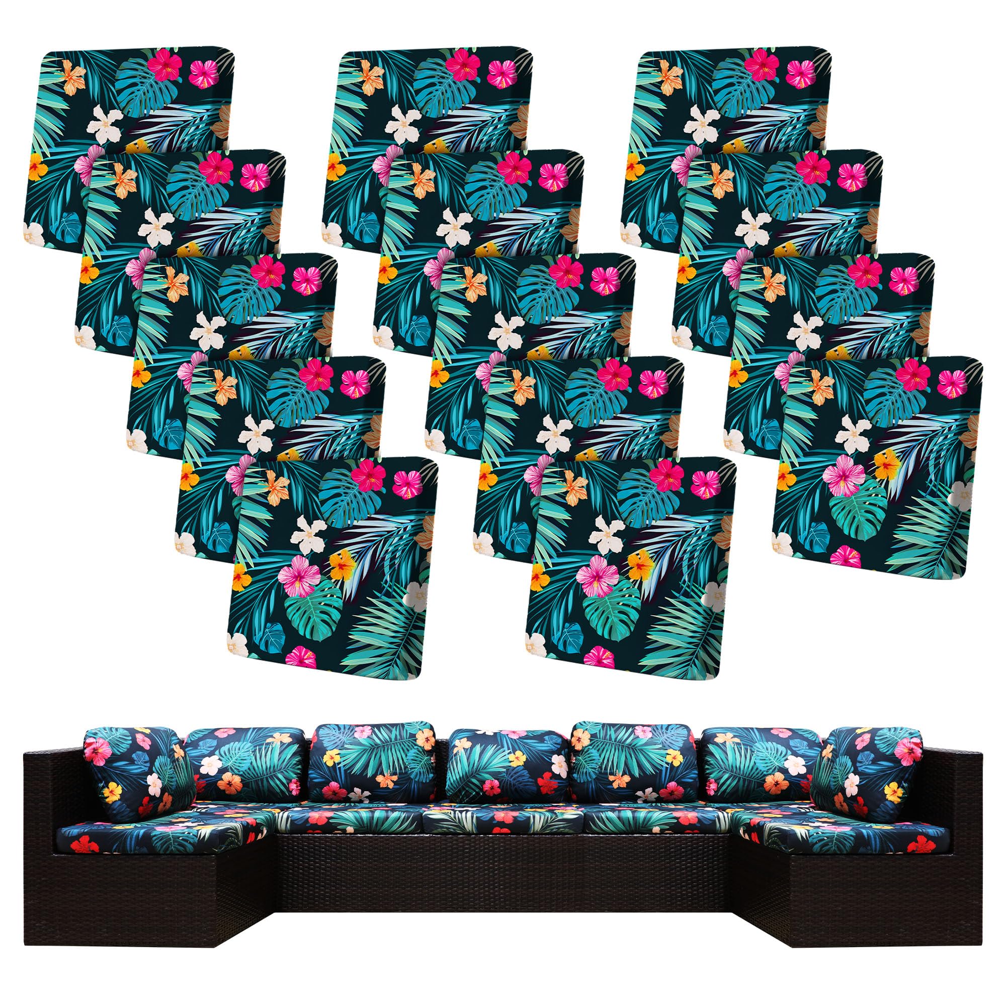 14 Pcs Outdoor Cushion Covers, Patio Sofa Cushion Covers Replacement