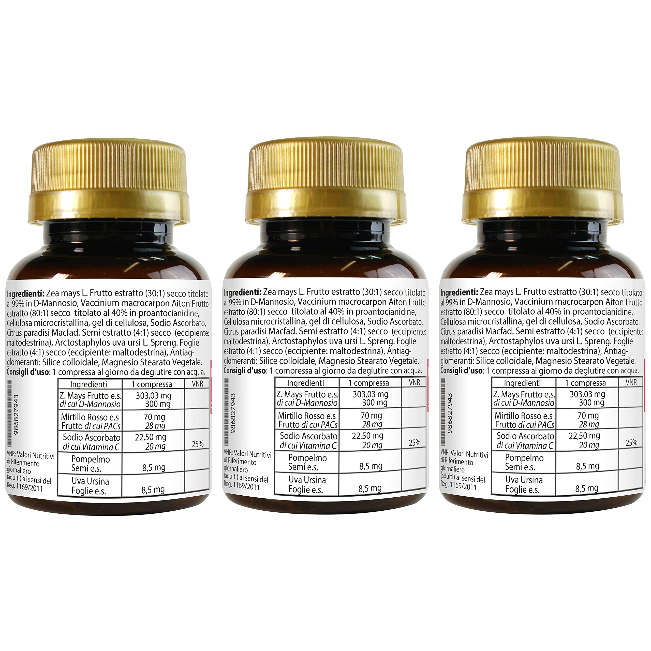 D - Mannosio e Cranberry 40% PAC Mirti Complex con Semi di Pompelmo, Uva Ursina e Vitamina C | 300 compresse 1 al dì | Mirtillo Rosso ad Alto Dosaggio