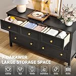 7 Drawer Black Dresser for Bedroom, 55" Wood Dresser with Gold Handles, Wide Modern Chest of Drawers for Hallway, Entryway