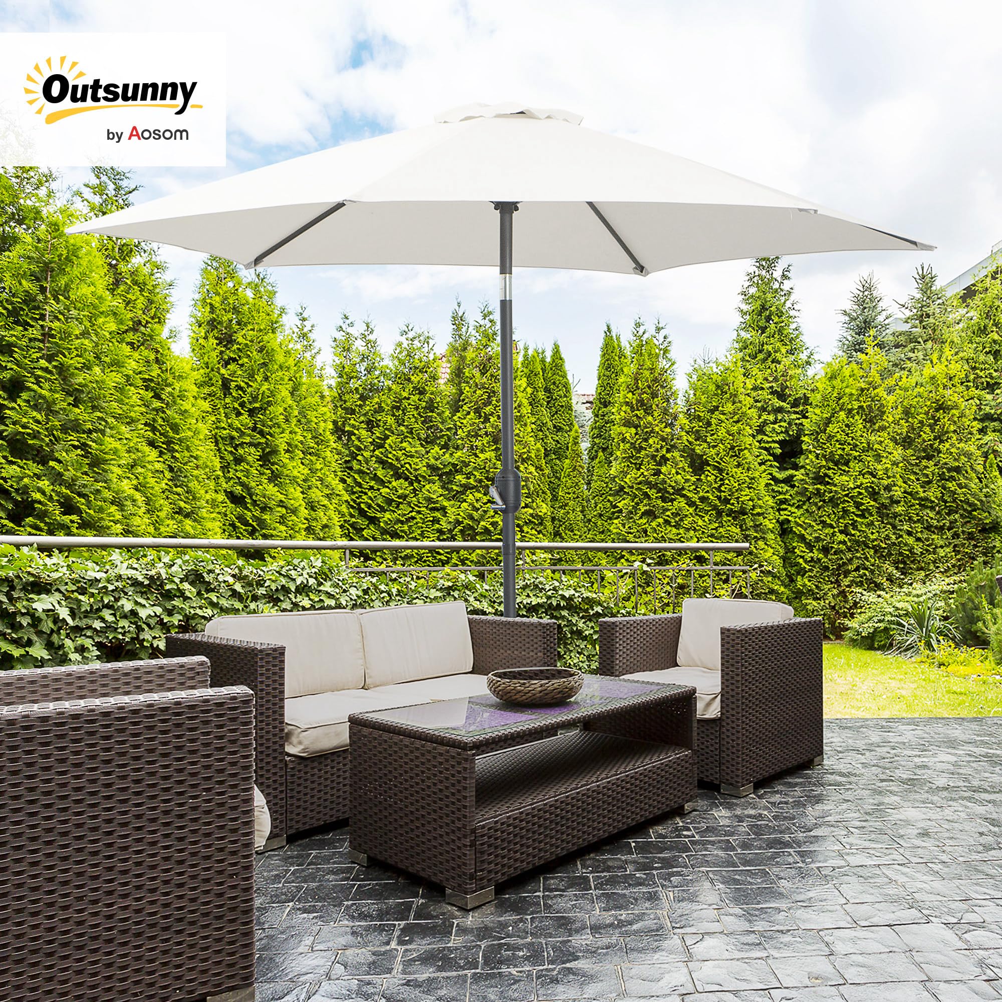 Outsunny Parasol droit parasol inclinable de jardin balcon terrasse manivelle toile polyester imperméabilisée haute densité 180 g/m² Ø2,6 x 2,35H m aluminium