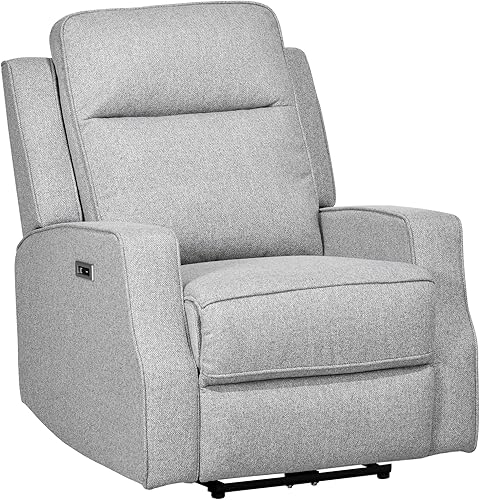 HOMCOM Silla reclinable de energía eléctrica, sillón de pared con estación de carga USB, sofá reclinable con asiento tapizado de lino y reposapiés