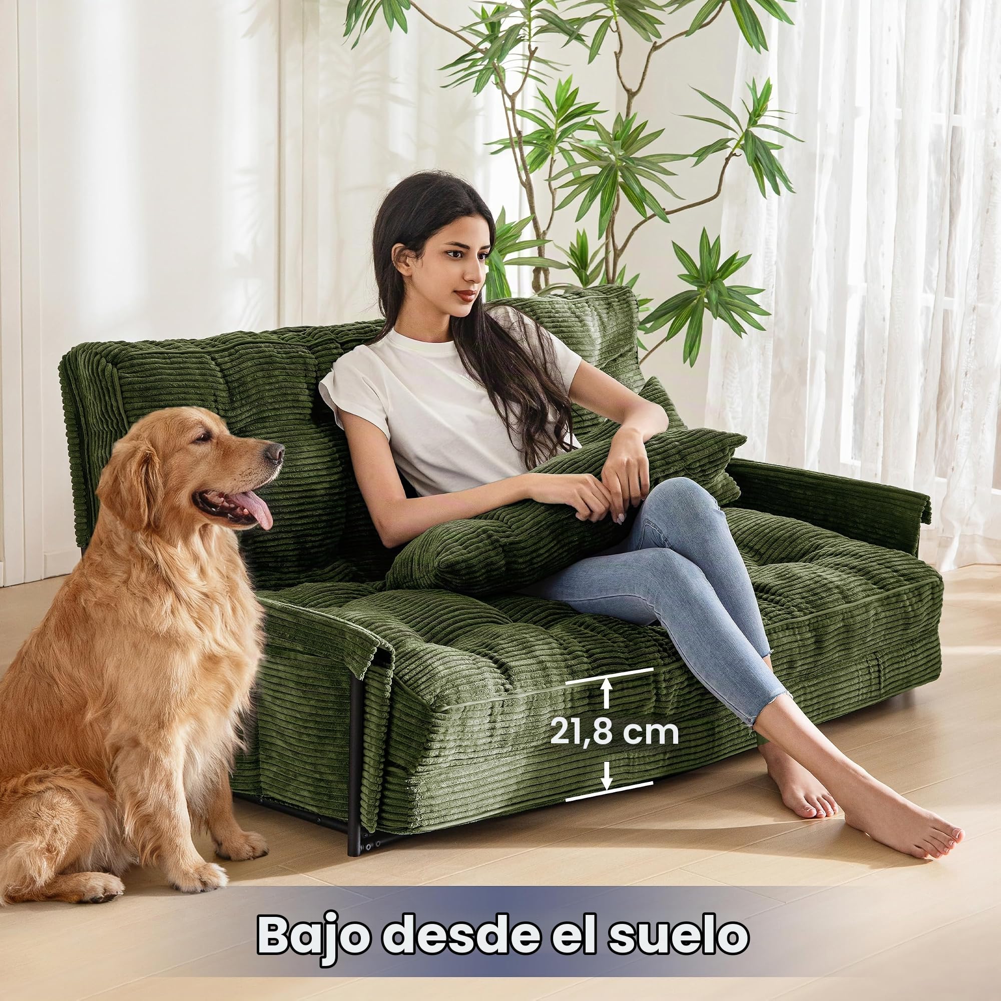 MAXYOYO Sofá Cama Ajustable con 2 Almohadas, Sofá Cama Multifuncional Tipo Puf, Sofá Cama Plegable de 5 Posiciones con Reposabrazos, Asiento Versátil para Leer en el Suelo, Gris Oscuro, Doble
