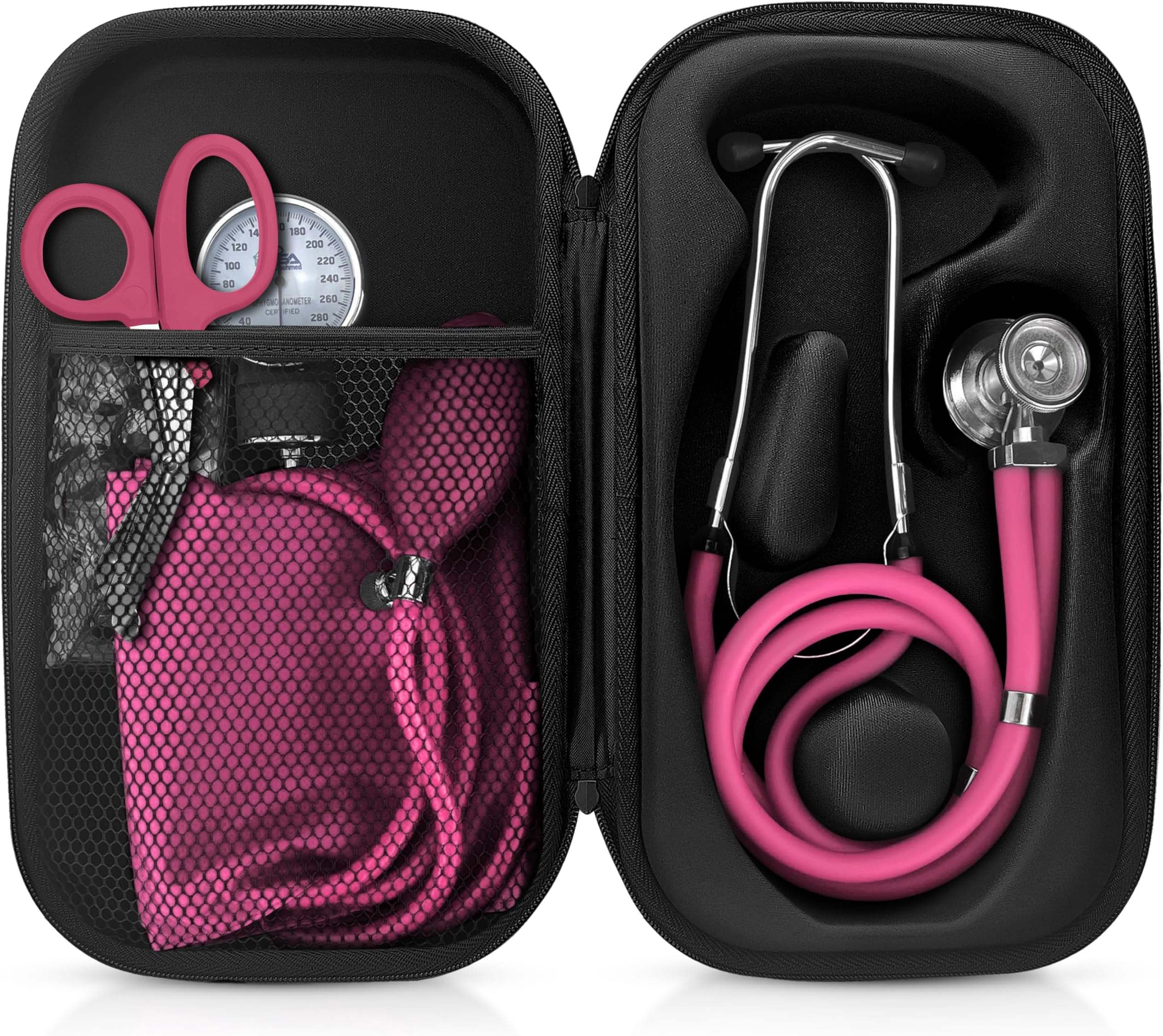 ASA TECHMED Medical Starter Kit – Stethoscope, Durable Blood Pressure Monitor, EMT Shears & Protective Carrying Case – Ideal for Healthcare Students & Professionals, Pink