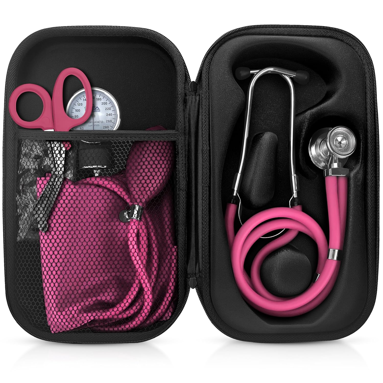 ASA TECHMED Medical Starter Kit – Stethoscope, Durable Blood Pressure Monitor, EMT Shears & Protective Carrying Case – Ideal for Healthcare Students & Professionals, Pink