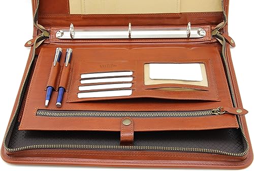 Miniatura 4 de Noda Professional Business Padfolio cartera cartera estilo organizador carpeta con asas bloc de notas y carpeta de 3 anillas, cuero genuino italiano