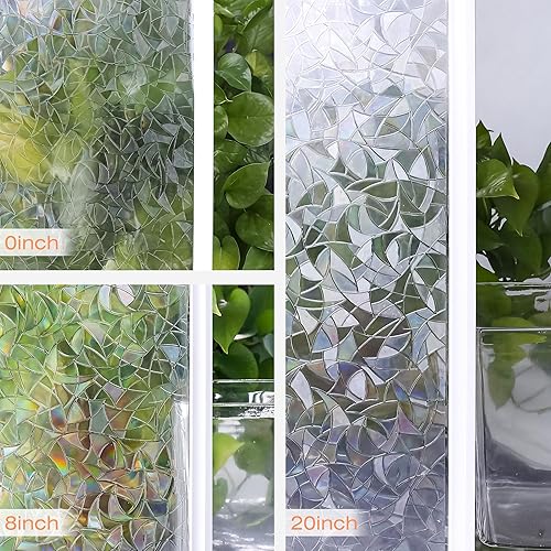 Miniatura 8 de Película decorativa 3D de privacidad para ventana, diseño de arco iris, película decorativa de vinilo anti rayos UV, estática, película no adhesiva