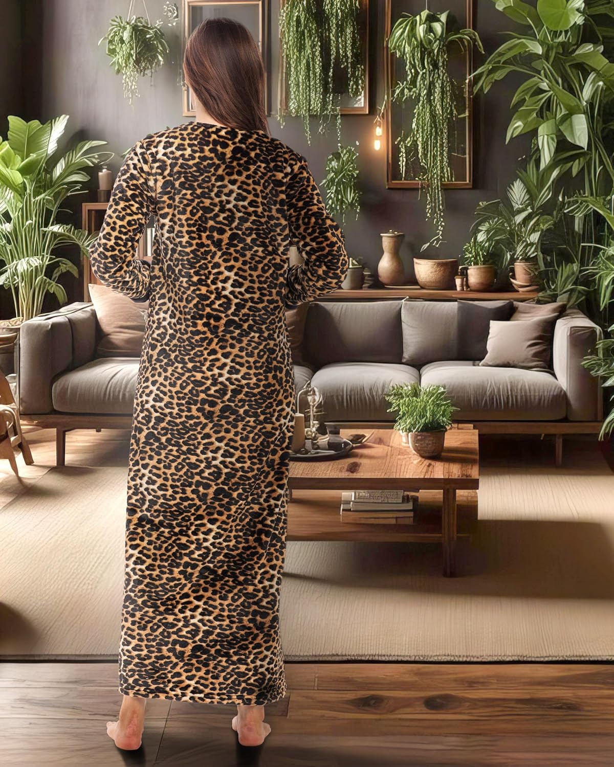 Alexander Del Rossa Fleece Nightgowns for Women Long Sleeve, Womens Nightgowns Long Sleeve - Solid and Flannel Plaid - Image 3