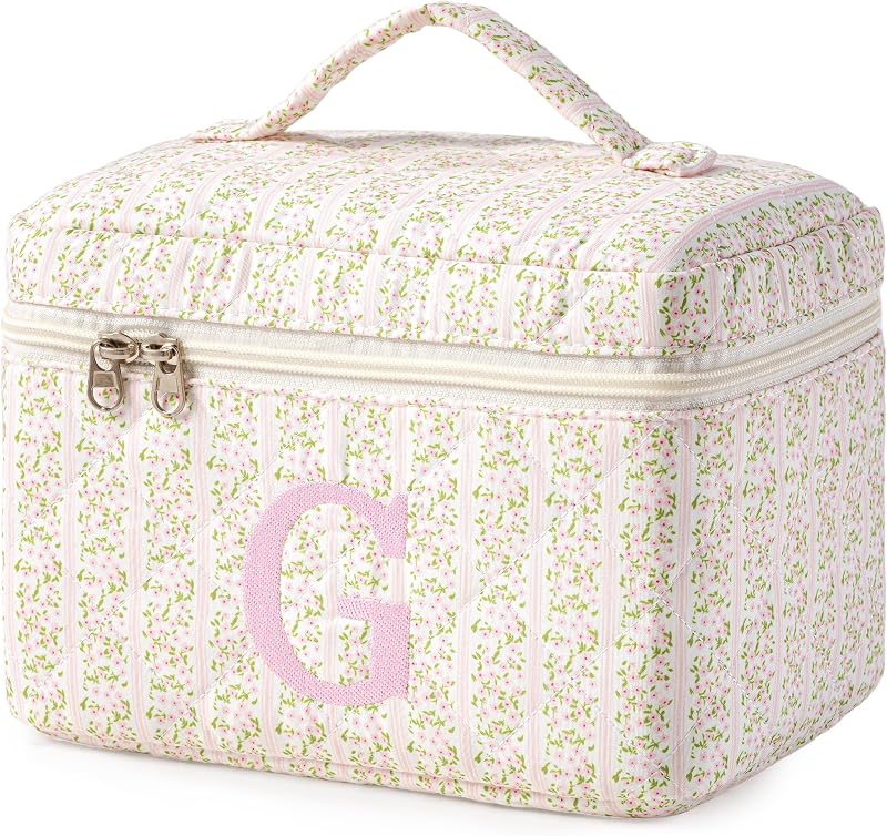 Necessaire de maquiagem HBselect com estampa floral rosa, modelo G