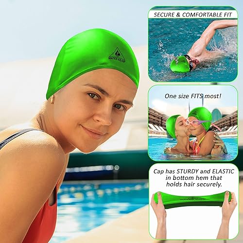Vista 46 de Water Gear Synthetic Fiber Swim Cap - Comfortable and Durable Swimming Cap - Keeps Short or Long Hair Dry marino