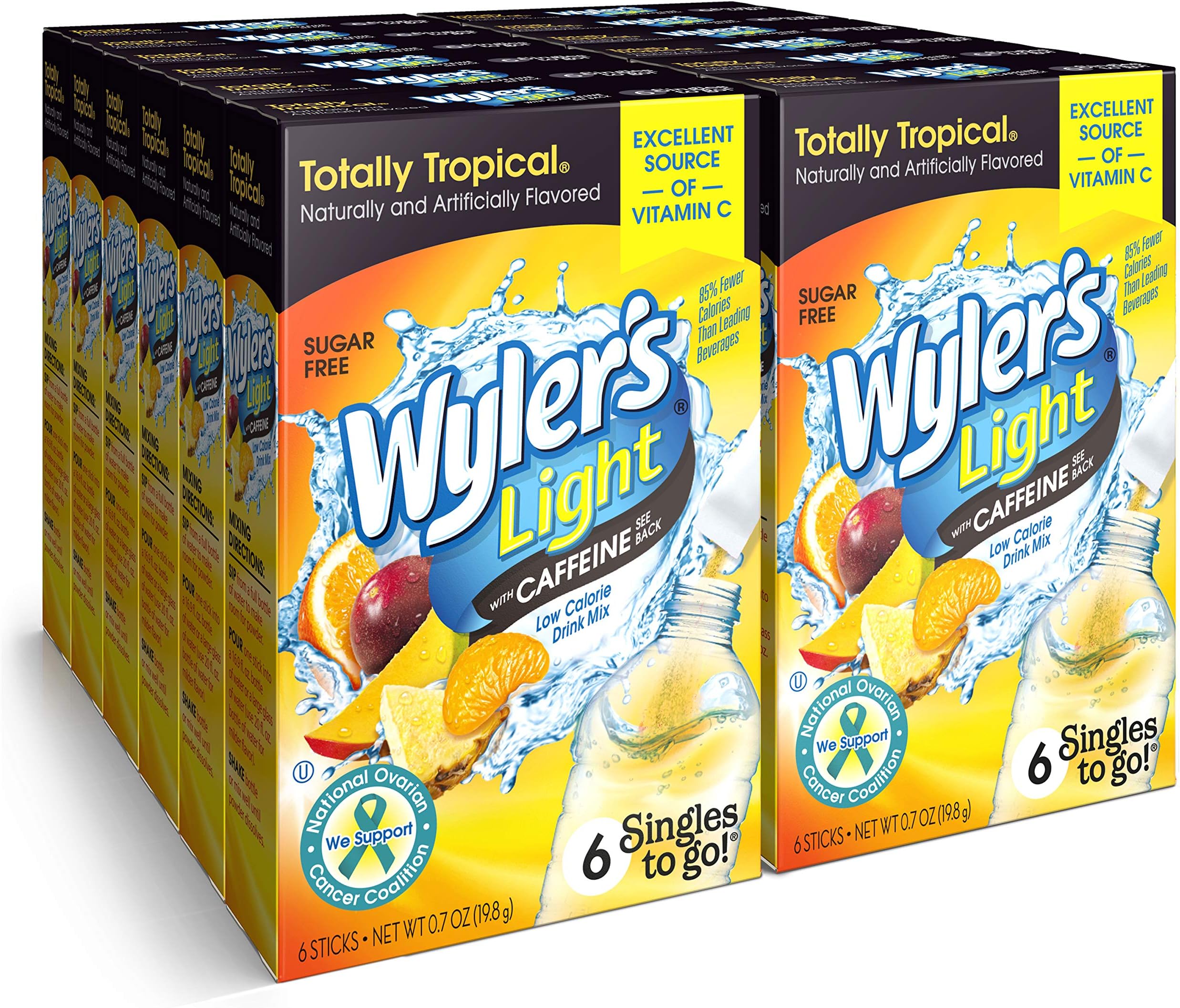 Wyler's Light Singles to Go Caffeinated Drink Mix - Totally Tropical Powder Sticks -72 Total Servings (Pack of 12)