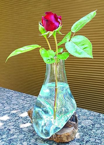 Miniatura 3 de Cohasset - Jarrón de vidrio fundido y madera, #651V-25, jarrón de vidrio fundido y madera, jarrón con tallo, aproximadamente 10 pulgadas de alto,