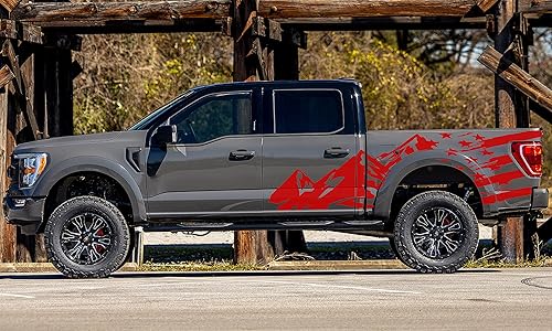 Miniatura 2 de Calcomanías gráficas de montañas laterales y bandera compatibles con Ford F150 (rojo)