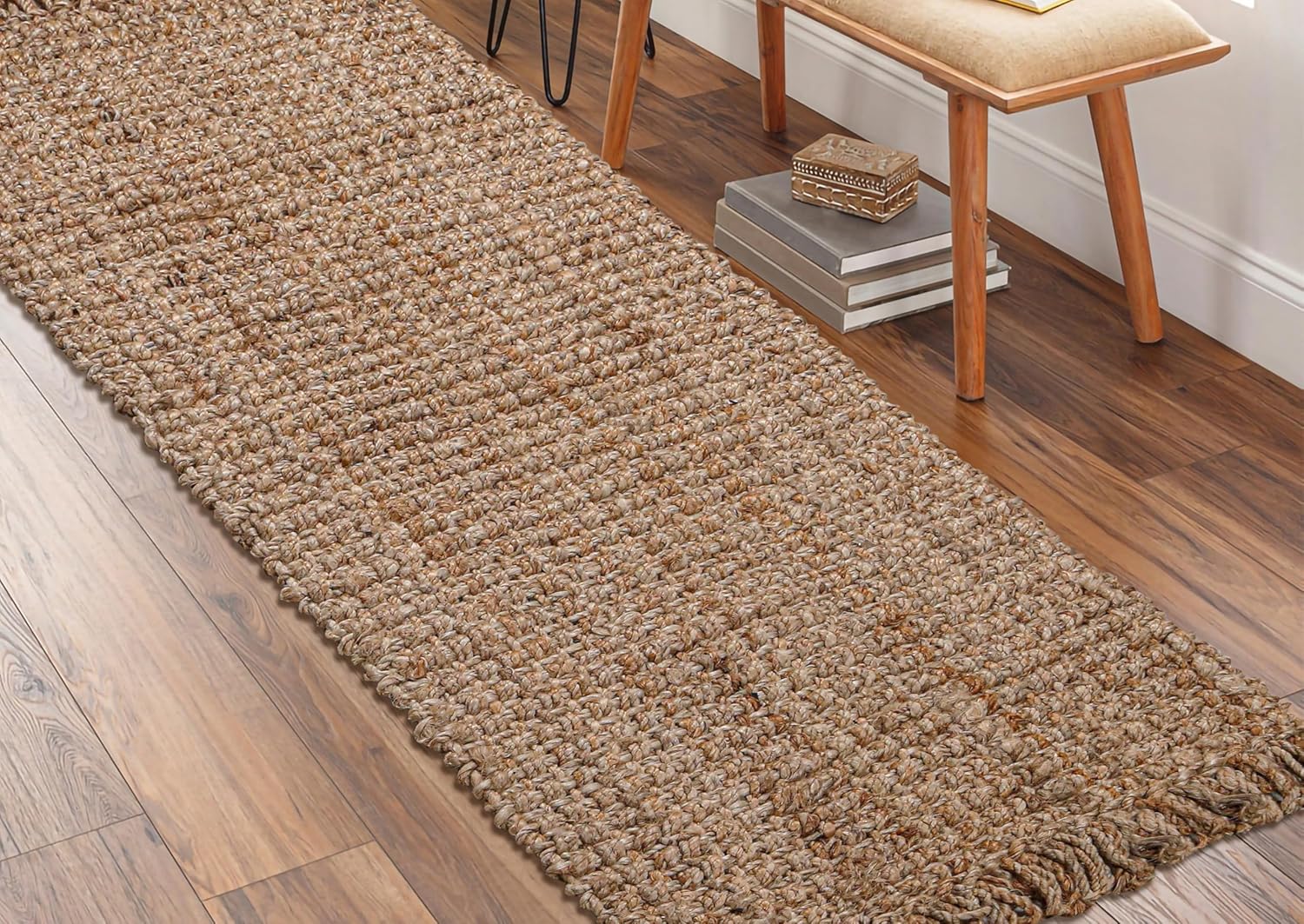 Hausattire Hand Woven Jute Runner Rug 22"x72" - Natural, Reversible Farmhouse Boho Rustic Area Runner Rugs for Hallway, Kitchen, Living Room, Bedroom | 6 Feet Long Decorative Floor Rugs - Image 3