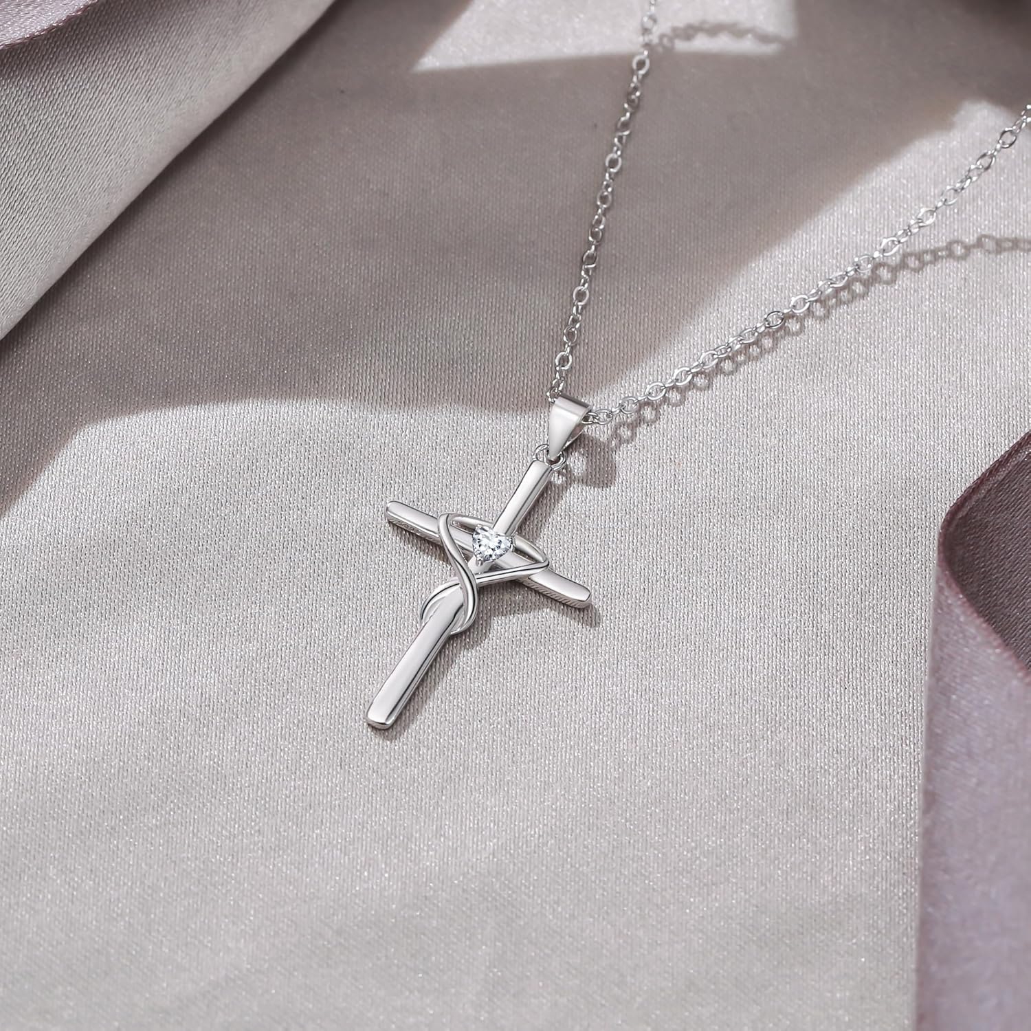 EVER FAITH 925 Sterling Silver Birthstone Cross Necklace for Women, Heart Cubic Zirconia Infinity Pendant Necklaces Birthday/Mothers Day/Valentines/Christmas Jewelry Gift for Her - Image 5