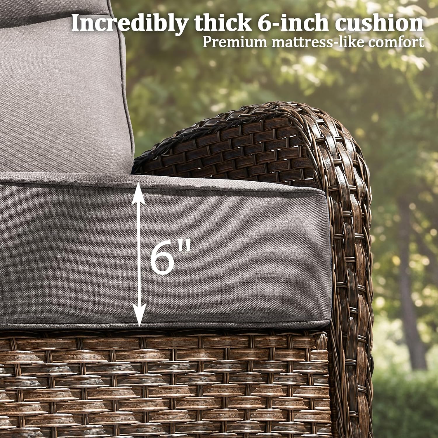 Outdoor Swivel Rocking Chair Patio Set (9pcs) High-Back - Thick Cushion Swivel Rocking Chair Patio with Fire Table Set, All-Weather Wicker Patio Furniture Set, Suitable for Balcony Patios, Brown/Gery