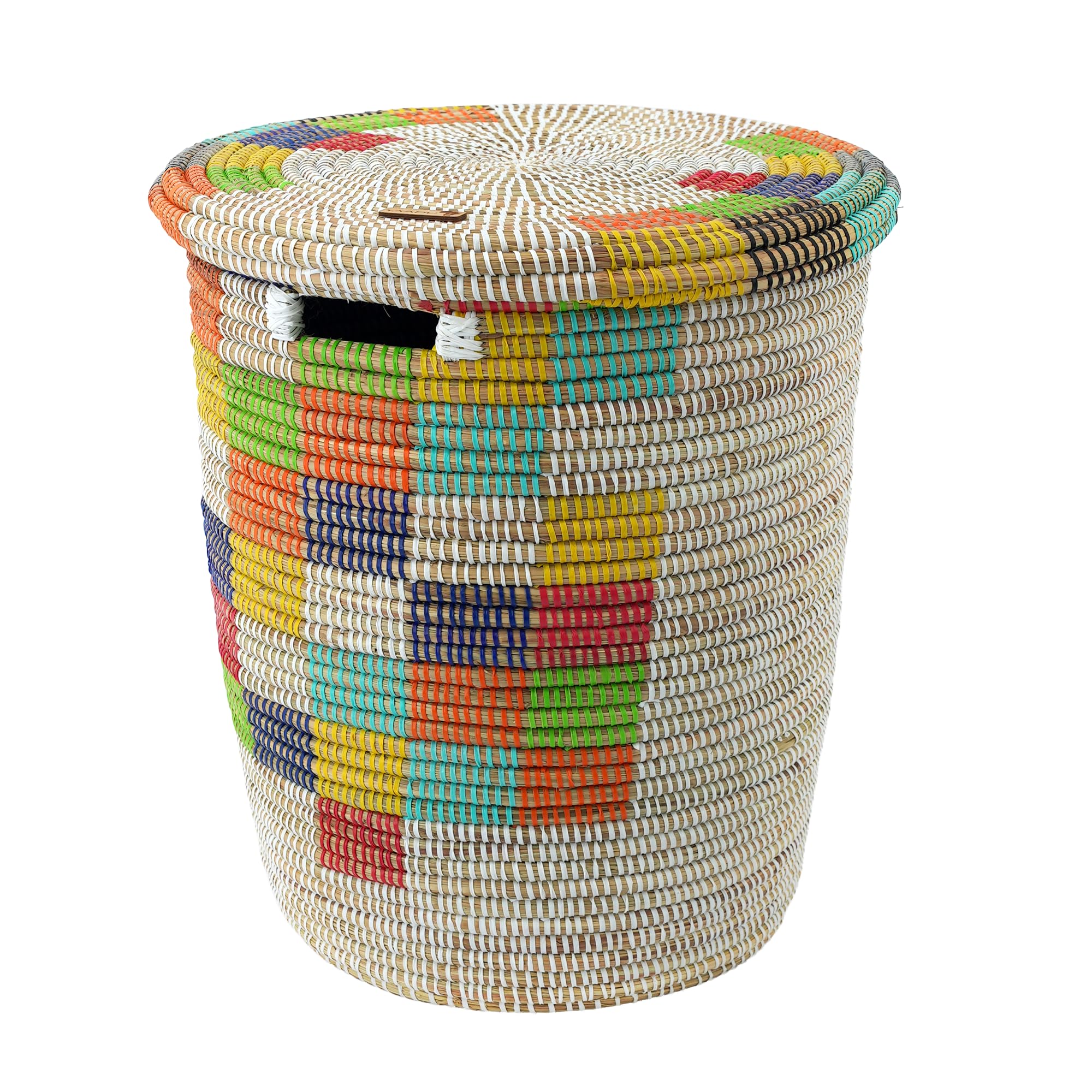YAADU XL Cesto per la biancheria con coperchio 50L - Cesto intrecciato, cesto per giocattoli, cesto per la biancheria, raccoglitore per la biancheria Modello Numu (Bianco-Ato-Rettangolare)