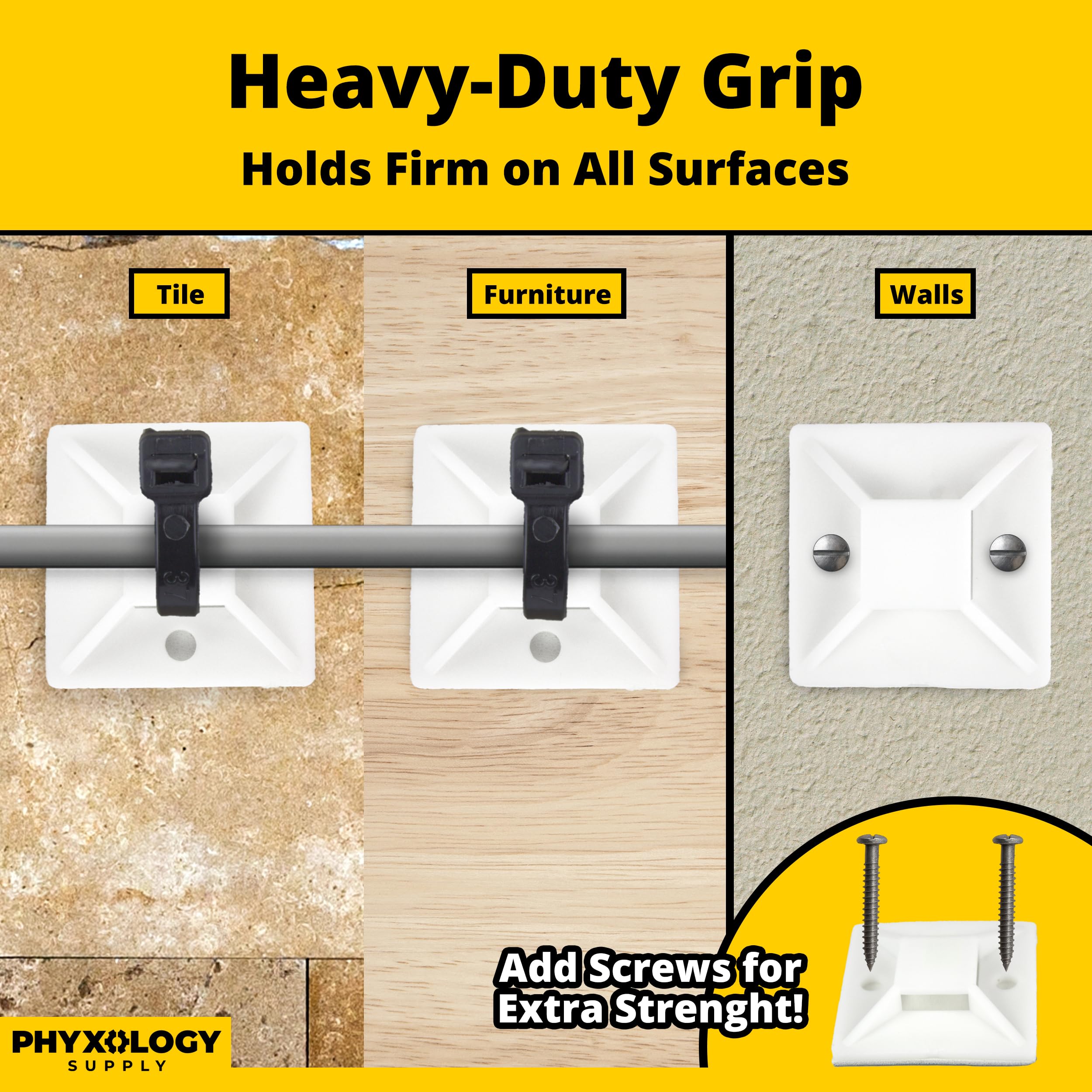 Amazon.com: Super-Adhesive X-Large Cable Tie Mounts 100 Pack For