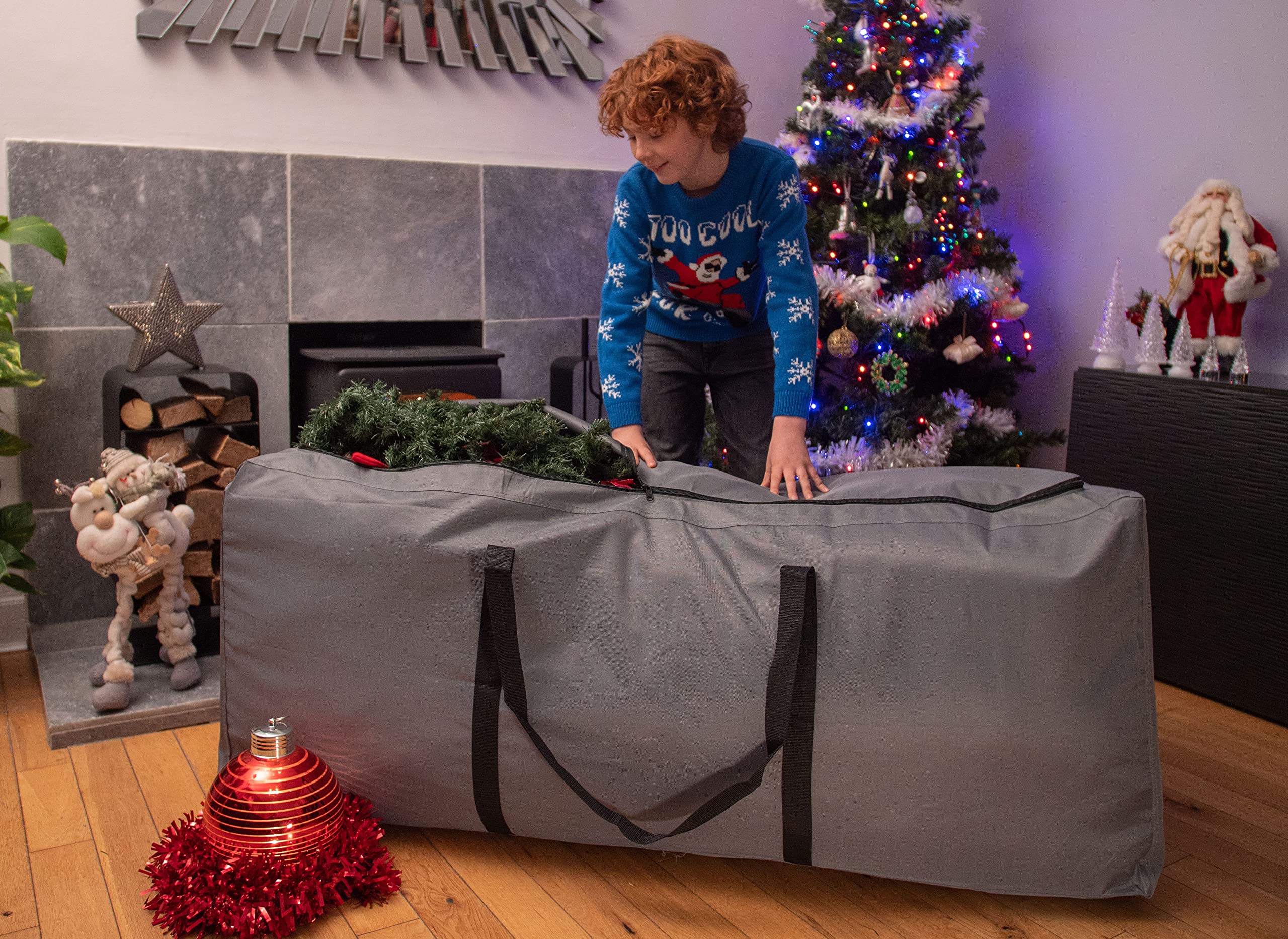 Kingsbridge Aufbewahrungstasche Weihnachtsbaum, XL, Doppelt genähte Nähte, 600D-Gewebe, Tragetasche, für Bäume von 2,2 bis 2,7 m, 3 Wege Reißverschluss zum einfachen Befüllen, LxBxH 140x45x55cm