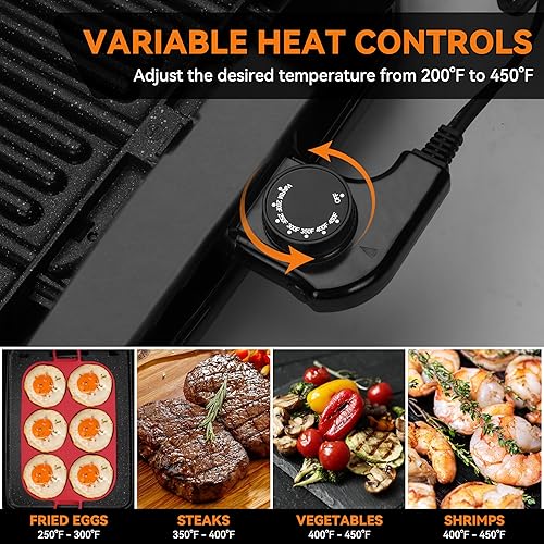 Miniatura 5 de Baker's Friend Parrilla y parrilla para interiores, plancha eléctrica con parrilla interior 2 en 1 y placa de parrilla interior con placa extraíble,