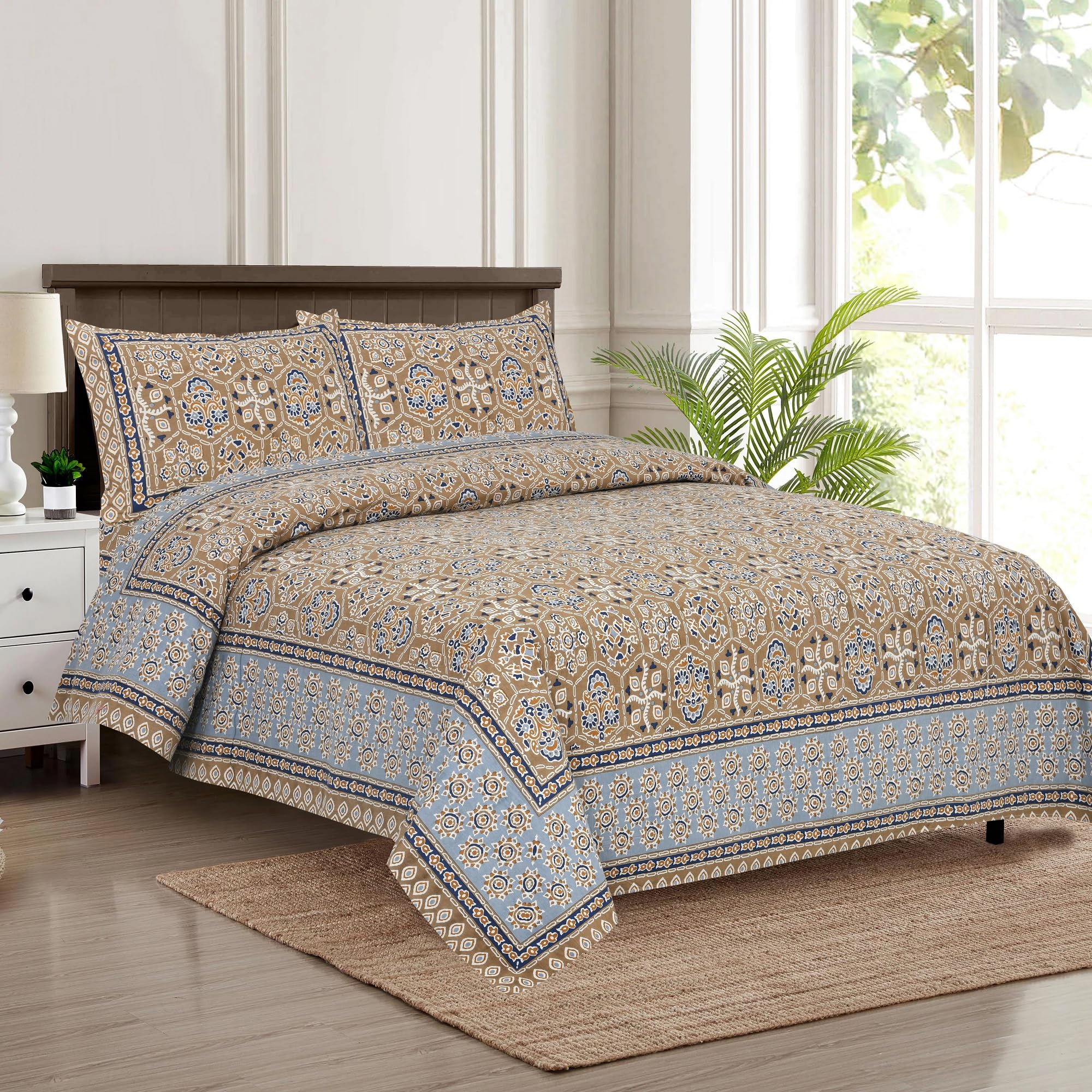 Jaipuri Block Print King Size Cotton Bedsheet Set -1