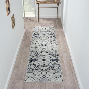 LUXE WEAVERS Marble Effect Abstract Blue 2x7 Area Rug