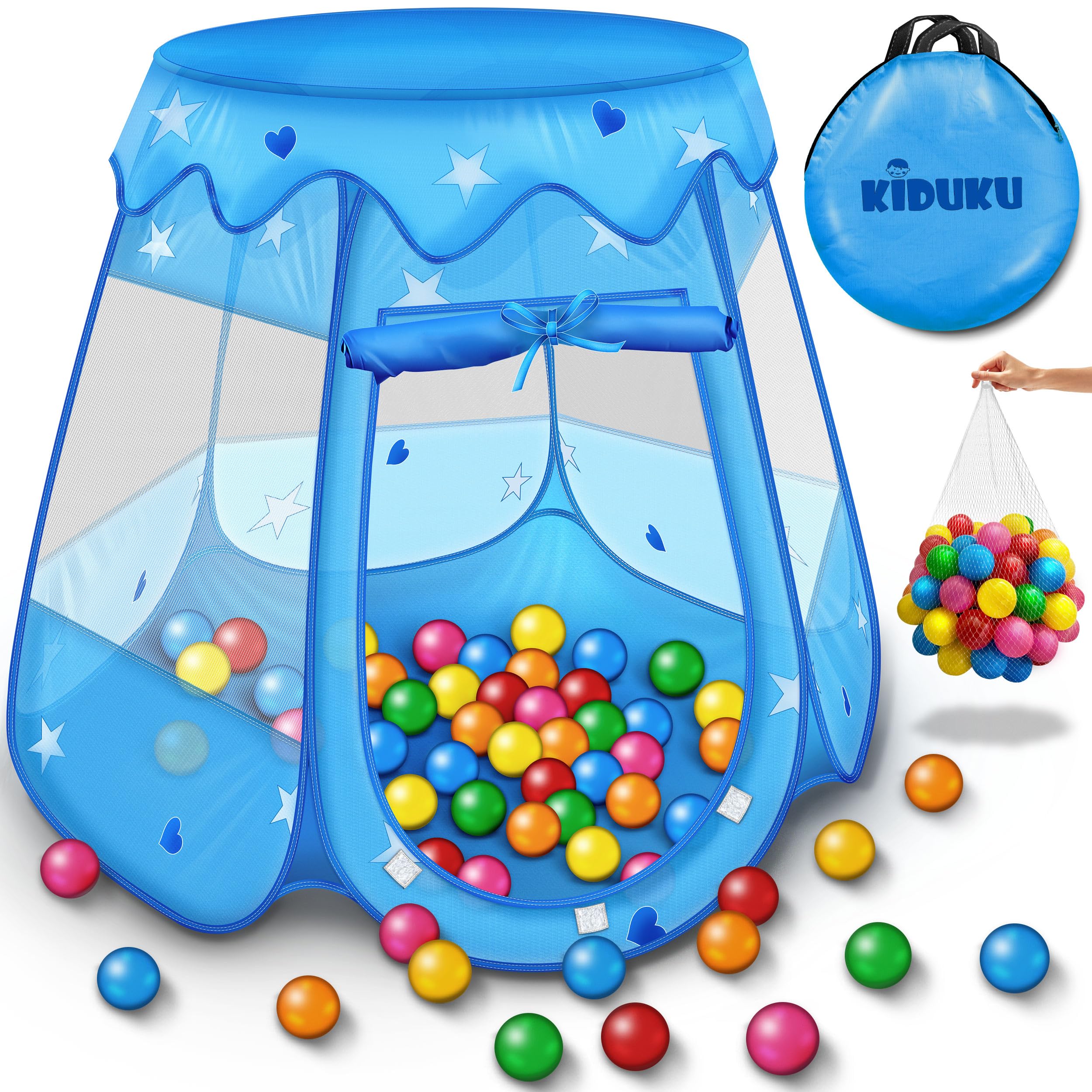 KIDUKU® Tenda da gioco per bambini pop up + 100 palline + borsa per interni ed esternim (Blu)