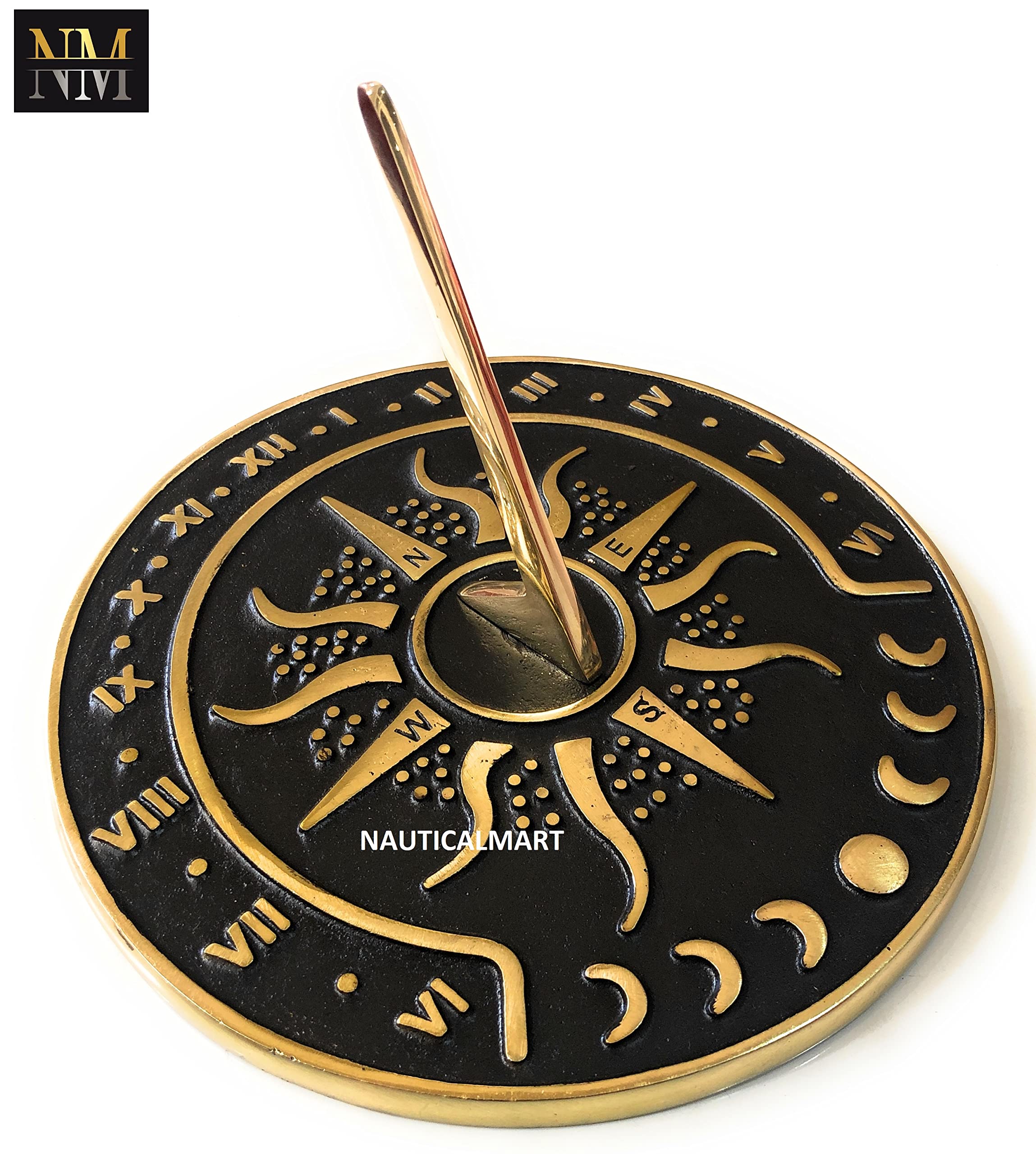 Nautical-Mart Reloj de latón con esfera de sol de jardín – 8.5 pulgadas de diámetro reloj de sol con detalles de latón pulido