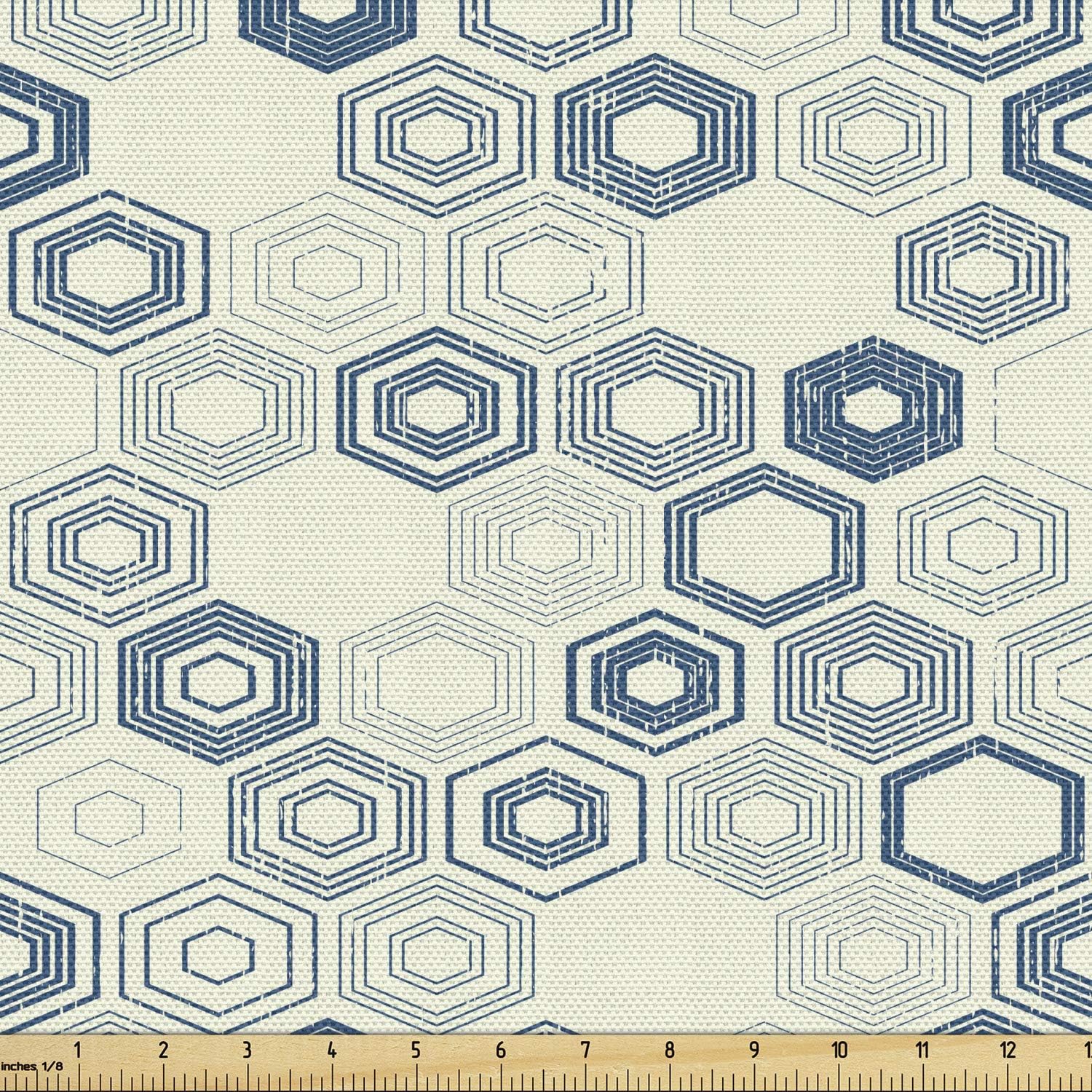Lunarable Hexagon Fabric by The Yard, Bicolour Hexagonal Pattern Grunge Design Abstract Illustration, Decorative Fabric for Upholstery and Home Accents, 10 Yards, Dark Sky Blue Pale Green