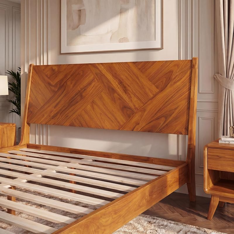 Gazelle King Size, Acacia Wood Bed-frames with Tilted Headboard, Caramel image 3